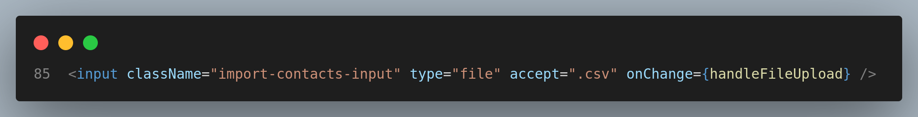 native input element that accepts .csv files and triggers a handling function