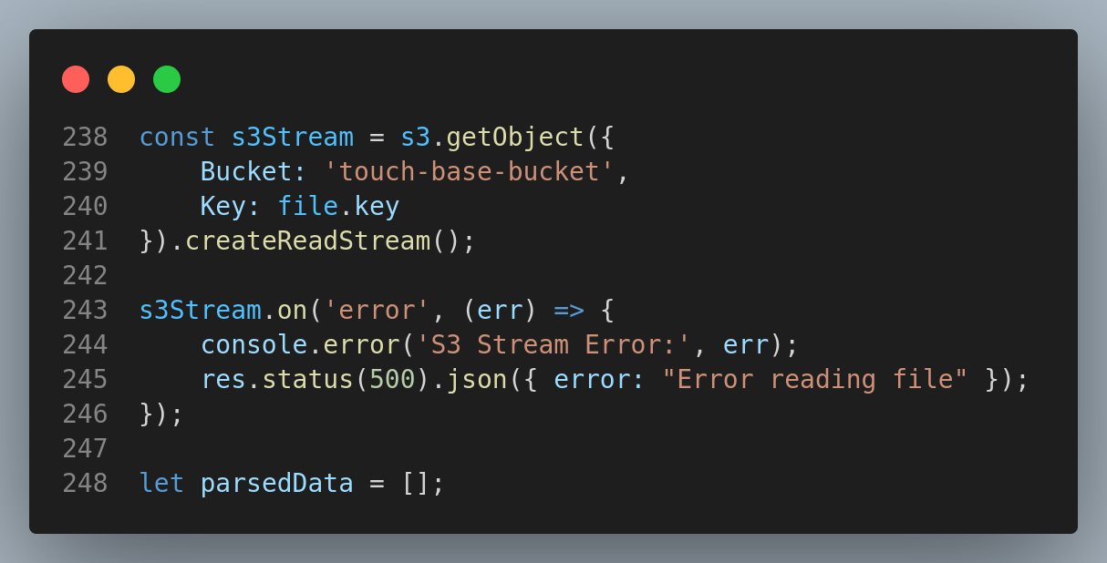 create a read stream of a file from an s3 bucket