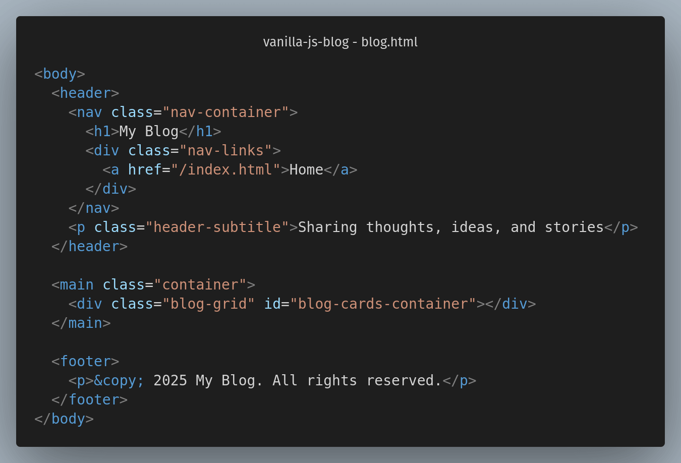 screenshot of code in blog.html